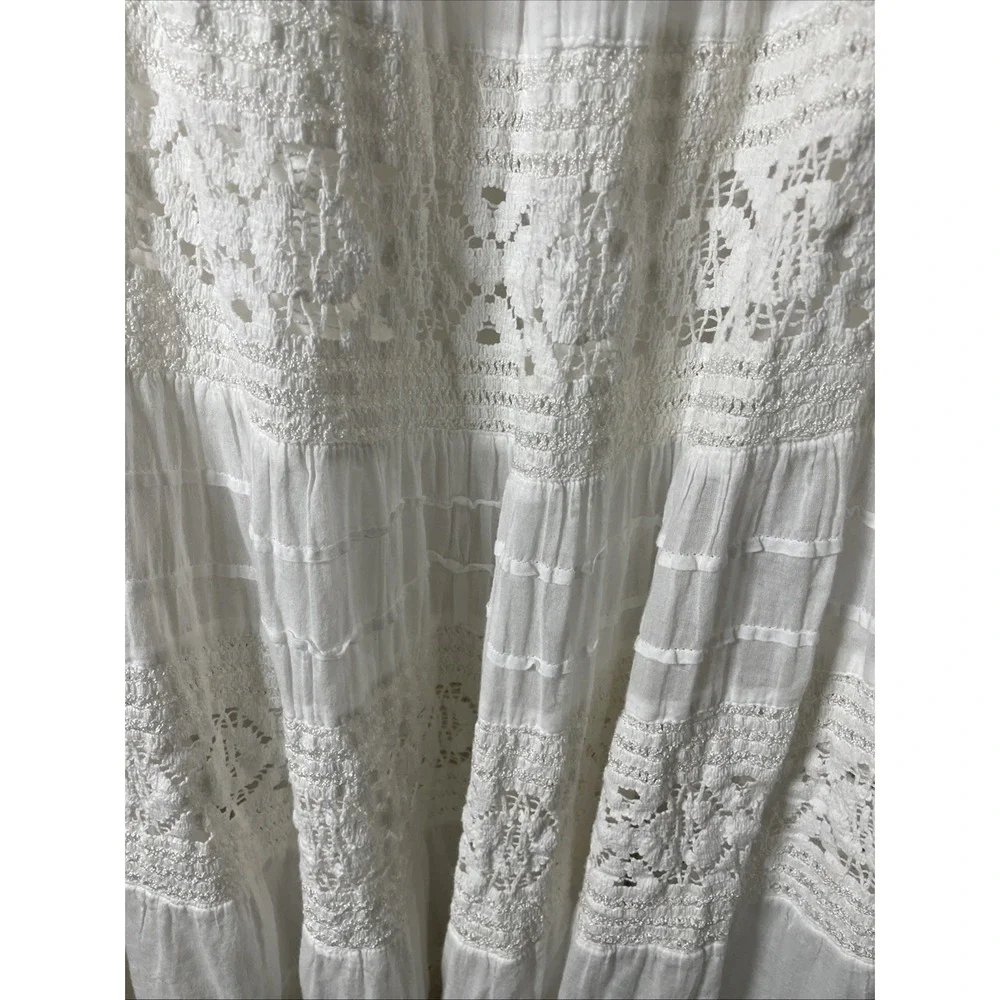 Decorated Originals Women's Size 3X White Cotton Boho Peasant Crochet Skirt